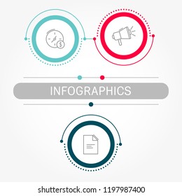 Modern and simple flat vector illustration. Infographic template with three circles, elements, sectors and percentages. Designed for business, presentations, web design, interface 3 step diagrams