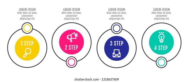 Modern and simple flat vector illustration. Infographic template with four circles, elements, sectors and percentages. Designed for business, presentations, web design, interface 4 step diagrams