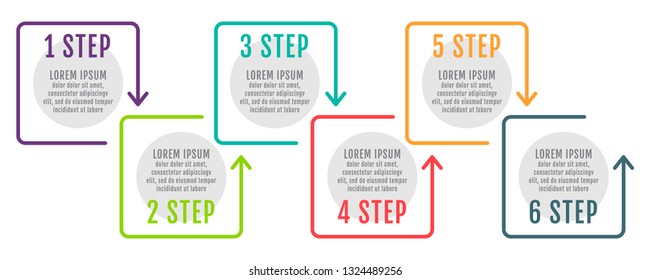 Modern and simple flat vector illustration. Infographic template with six dots, elements, squares, percentages. Designed for business, presentations, web design, interface 6 step diagrams