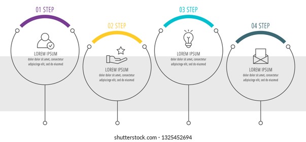 Modern and simple flat vector illustration. Infographic template with four circles, elements, sectors and percentages. Designed for business, presentations, web design, interface 4 step diagrams