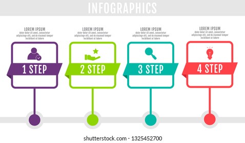 Modern and simple flat vector illustration. Infographic template with four dots, elements, squares, percentages. Designed for business, presentations, web design, interface 4 step diagrams.
