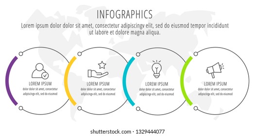 Modern and simple flat vector illustration. Infographic template with four circles, elements, sectors and percentages. Designed for business, presentations, web design, interface 4 step diagrams.