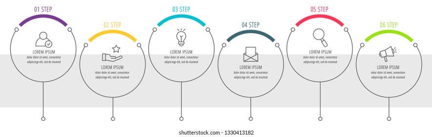 Modern and simple flat vector illustration. Infographic template with six circles, elements, sectors and percentages. Designed for business, presentations, web design, interface 6 step diagrams