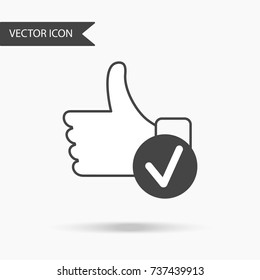 Modern and simple flat vector illustration. Thumb icon up with a check mark. Image for website, presentation, application, interface.
