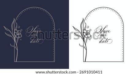 Modern and simple floral arch frame for save the date wedding invitation