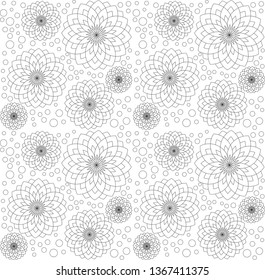 Modern and simple floral seamless pattern. Black and white outlined flower illustration background. Geometric texture. Decorative print for textile, fabric, coloring book, invitation, wallpaper. 
