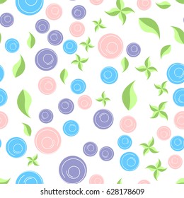 Modern simple flower blossoms, ornate backdrop woman, girl baby children. Floral seamless pastel textile pattern green leaf. Colored vector llustration for wrapping paper, wallpaper, bed linen.