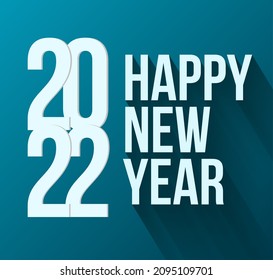 Moderne, einfache Schriftart mit Schattendekoration. Frohes neues Jahr 2022. Papierschnitt. Blauer, sauberer, minimaler Stil bearbeitbarer Texteffekt. 2022 geschrieben auf blauer Oberfläche mit einem sauberen Schatten. Vektorgrafik