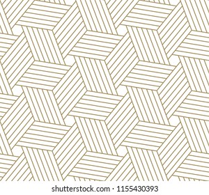 Modern simple geometric vector seamless pattern with gold line texture on white background. Light abstract wallpaper, bright tile backdrop.