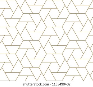 Modern simple geometric vector seamless pattern with gold line texture on white background. Light abstract wallpaper, bright tile backdrop.