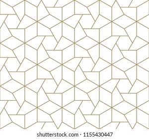 Modern simple geometric vector seamless pattern with gold line texture on white background. Light abstract wallpaper, bright tile backdrop.