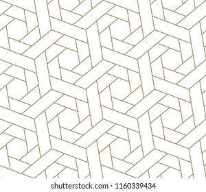 Modern simple geometric vector seamless pattern with gold line texture on white background. Light abstract wallpaper, bright tile backdrop.