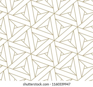 Modern simple geometric vector seamless pattern with gold line texture on white background. Light abstract wallpaper, bright tile backdrop.