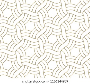 Modern simple geometric vector seamless pattern with gold line texture on white background. Light abstract wallpaper, bright tile backdrop
