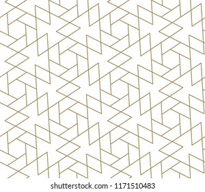 Modern simple geometric vector seamless pattern with gold line texture on white background. Light abstract wallpaper, bright tile backdrop.