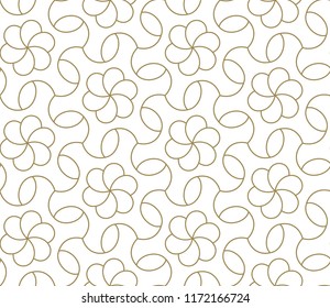 Modern simple geometric vector seamless pattern with gold line texture on white background. Light abstract floral wallpaper, bright tile backdrop.