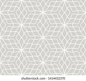 Modern simple geometric vector seamless pattern with white line texture on grey background. Light gray abstract linear wallpaper, bright tile ornament.