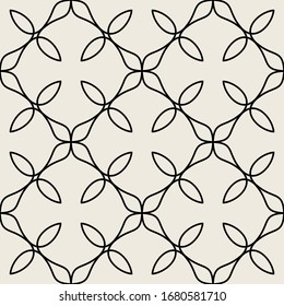 Modern simple geometric vector seamless pattern with line flowers texture. Abstract floral wallpaper, bright tile ornament.