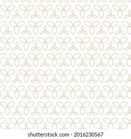 Modern simple geometric vector seamless pattern with gold flowers, line texture on white background. Light abstract floral wallpaper, bright tile ornament, wallpapers, flyers, covers, banners