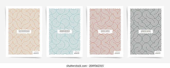 Modern simple geometric wavy lines poster design layouts. A4 asian trendy style cover template for business posters, banners, brochures, cards, catalog, Japanese pattern design templates. Vector print