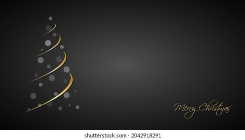 Modern simple golden christmas background with christmas ball. Holiday greeting card with merry christmas sign