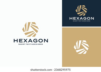 Modern Simple Golden Hexagon with Rotating Rays Geometric Logo Design