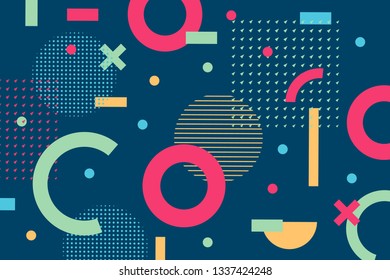 Modern simple graphic pattern. Circle, square, lines and dots elements on banner in minimalistic style. Vector illustration suitable for backdrop, flyer, social media covers.
