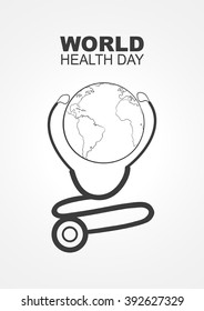 Modern simple graphic of stethoscope and planet Earth, for world health day concept