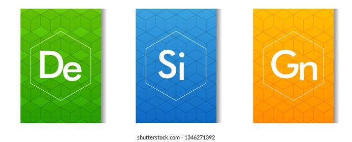 Modern simple green blue orange polygonal cubic abstract minimalist background. Modern vector 3 color set template. Can use for banner, flyer, cover. card, backdrop, presentation