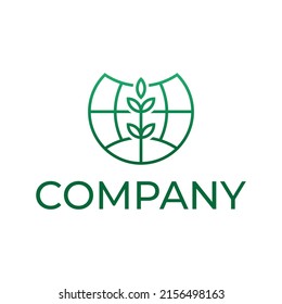 diseño moderno y sencillo del logotipo del globo. combinación de globo y vegetación verde con estilo de línea.