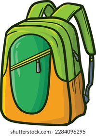 Modern and simple green orange backpack cartoon illustration