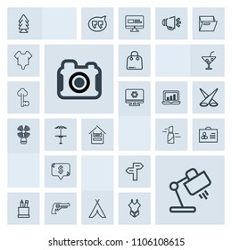 Modern, simple, grey vector icon set with retail, environment, business, adventure, box, travel, tent, female, square, handgun, arrow, direction, education, gun, fashion, outdoor, nature, way icons