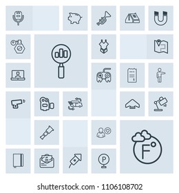 Modern, simple, grey vector icon set with music, extreme, table, telescope, post, fahrenheit, holiday, parachute, scale, find, karaoke, paper, bikini, summer, magnifying, notebook, event, sky icons