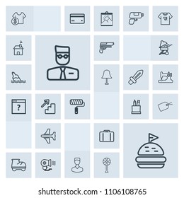 Modern, simple, grey vector icon set with cost, flight, profile, electric, tag, food, box, firearm, tomato, sign, bag, stationery, lunch, education, gun, beautiful, pistol, user, equipment, fan icons