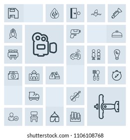 Modern, simple, grey vector icon set with computer, airplane, room, leisure, cello, home, white, social, game, sound, online, internet, direction, musical, profile, music, compass, comfortable icons
