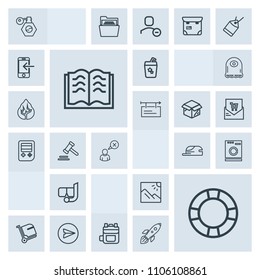 Modern, simple, grey vector icon set with housework, email, mask, beauty, communication, travel, airport, pool, literature, laundry, water, message, book, internet, rucksack, perfume, leather icons
