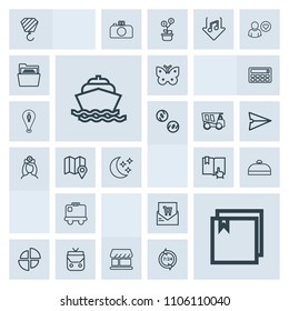 Modern, simple, grey vector icon set with style, building, sea, insect, butterfly, ocean, moon, curtain, file, suitcase, list, wing, bill, luggage, receipt, construction, water, graph, boat, web icons