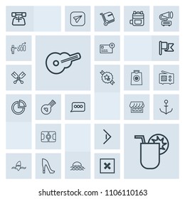 Modern, simple, grey vector icon set with juice, cash, surf, curtain, right, shop, ship, call, musical, soccer, nautical, tropical, finance, helm, glass, button, drink, morning, style, high, sun icons