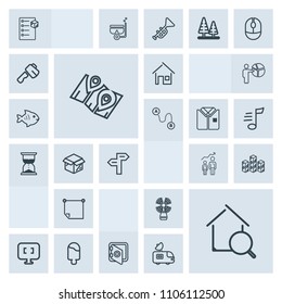 Modern, simple, grey vector icon set with pin, location, bank, office, beacon, road, computer, package, food, paper, storage, delivery, industrial, seamark, house, personal, building, safety, pc icons