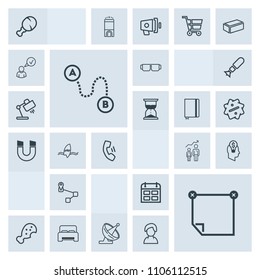 Modern, simple, grey vector icon set with destination, sun, food, position, antenna, dish, paper, bed, schedule, fashion, furniture, technology, travel, timetable, note, time, message, fast, day icons