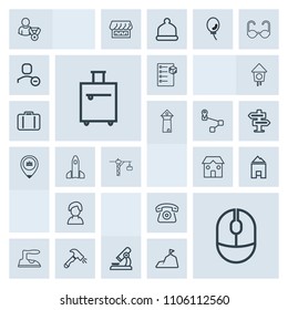Modern, simple, grey vector icon set with space, internet, equipment, profile, science, delivery, box, cell, mobile, bag, travel, iron, female, shovel, house, building, home, telephone, computer icons