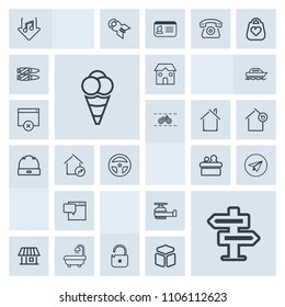 Modern, simple, grey vector icon set with protection, house, room, internet, dessert, dont, public, tool, speaker, ice, transport, music, chat, ball, food, cream, construction, bathroom, home icons