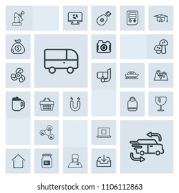Modern, simple, grey vector icon set with crash, profile, screen, home, house, business, destruction, shattered, technology, photography, leather, transportation, web, sign, road, hospitality icons