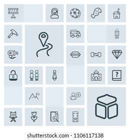 Modern, simple, grey vector icon set with music, sign, road, castle, move, flower, armchair, floral, sound, user, musical, building, graphic, map, bus, tie, square, nature, old, seat, book, drum icons