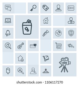 Modern, simple, grey vector icon set with falling, glass, bubble, estate, movie, internet, house, speech, web, drink, cocktail, chat, cream, business, retro, travel, property, star, home, hotel icons