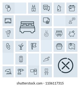 Modern, simple, grey vector icon set with diploma, certificate, retro, shovel, wildlife, construction, hand, lighter, cancel, stop, basket, no, achievement, travel, white, bed, frame, machine icons