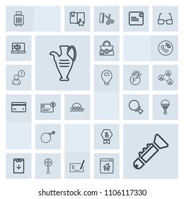 Modern, simple, grey vector icon set with pen, extreme, weapon, sky, leather, pottery, air, winner, electric, business, vase, find, luggage, jump, decoration, place, nuclear, achievement, jug icons
