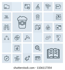 Modern, simple, grey vector icon set with construction, book, property, , paris, coffee, east, real, south, landmark, glass, eiffel, add, shovel, literature, crash, estate, shop, france, cafe icons