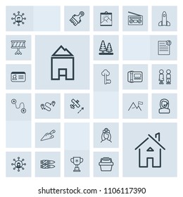 Modern, simple, grey vector icon set with medical, shovel, call, victory, cup, communication, white, care, military, competition, doctor, office, aircraft, architecture, display, construction icons