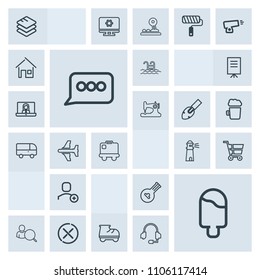 Modern, simple, grey vector icon set with string, white, sea, instrument, web, dessert, technology, chat, beautiful, cream, message, internet, shop, trolley, retail, no, user, lighthouse, travel icons